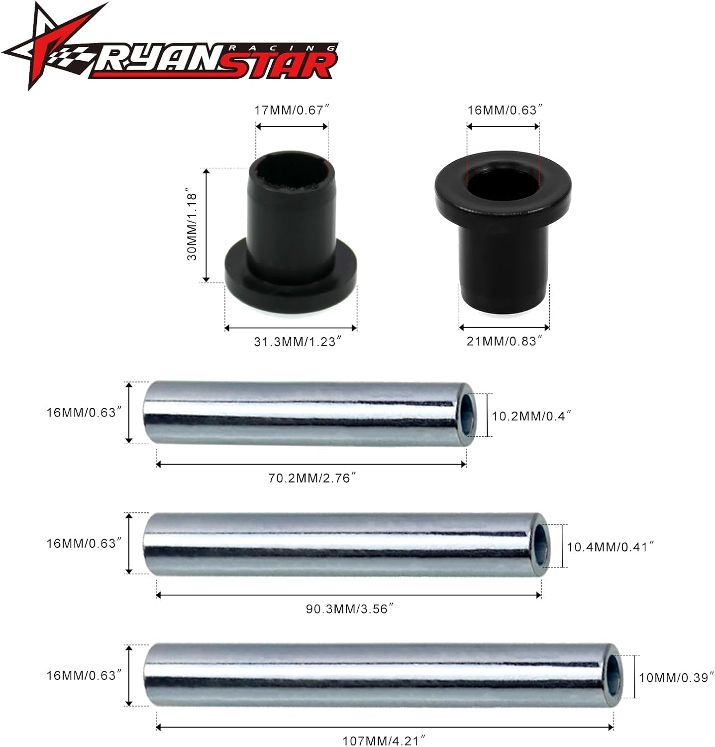 RYANSTAR RACING Kit de reemplazo de buje de brazo de control de brazo A resistente compatible con Polaris Ranger XP 800 2010-2014 reemplaza