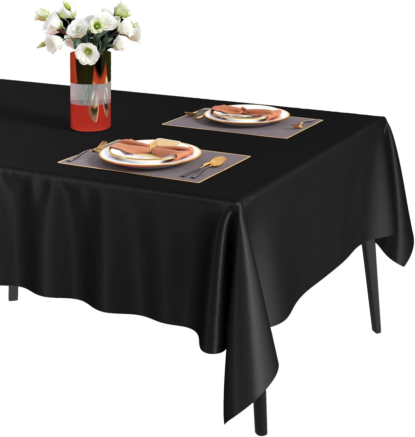 Fixwal Paquete de 12 manteles de plástico negro de 54 x 108 pulgadas, manteles rectangulares de plástico de alta calidad, para cenas finas, bodas,
