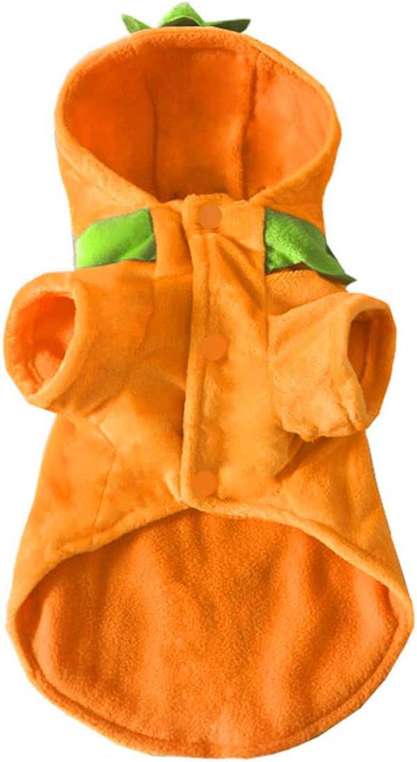 Disfraz de calabaza de Halloween para perro, gato, trajes de cosplay para mascotas, ropa de forro polar con capucha, suéter, abrigo, disfraces de