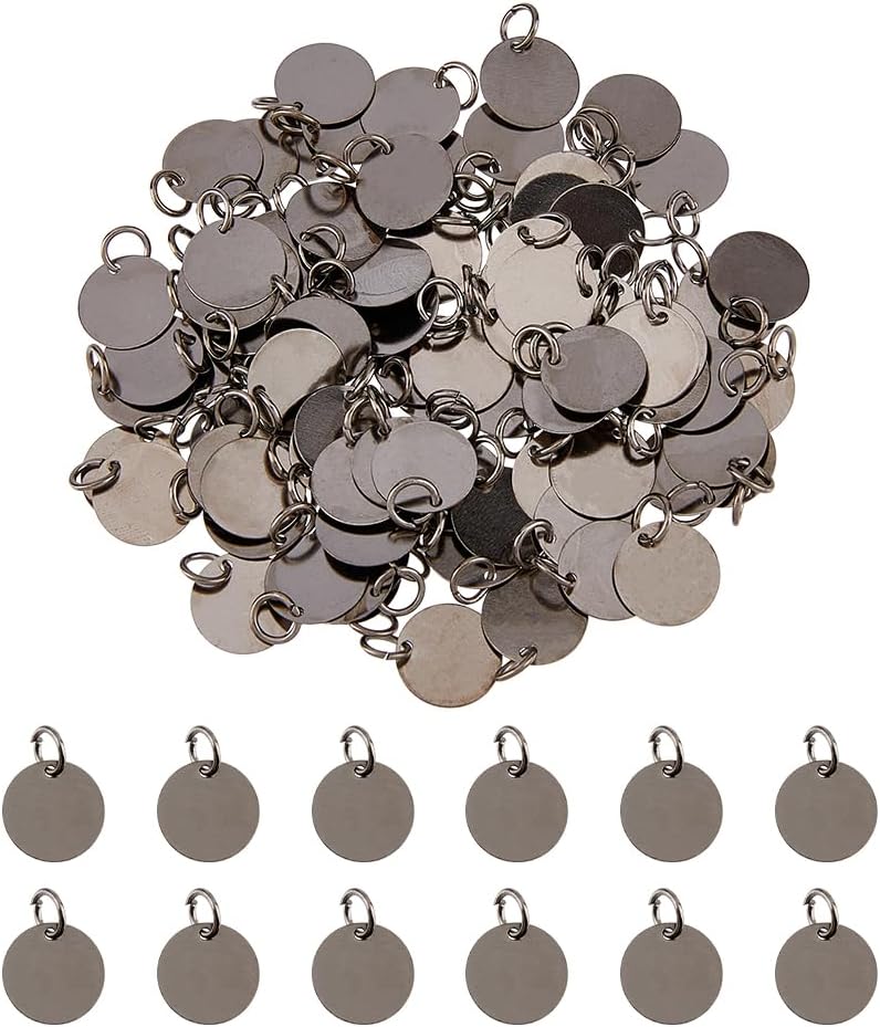 SUPERFINDINGS 100Pcs Brass Stamping Blank Tag Charms 12mm Flat Round Metal Stamps Tags Pendants for Bracelet Necklace Jewelry Making