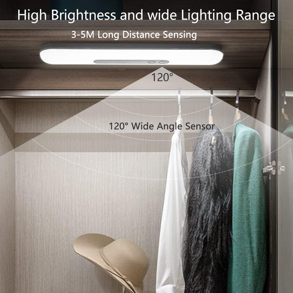 Luces para debajo del gabinete, 59 LED, luz de armario, sensor de movimiento de 120, luz de armario, regulable, magnética, inalámbrica, recargable,