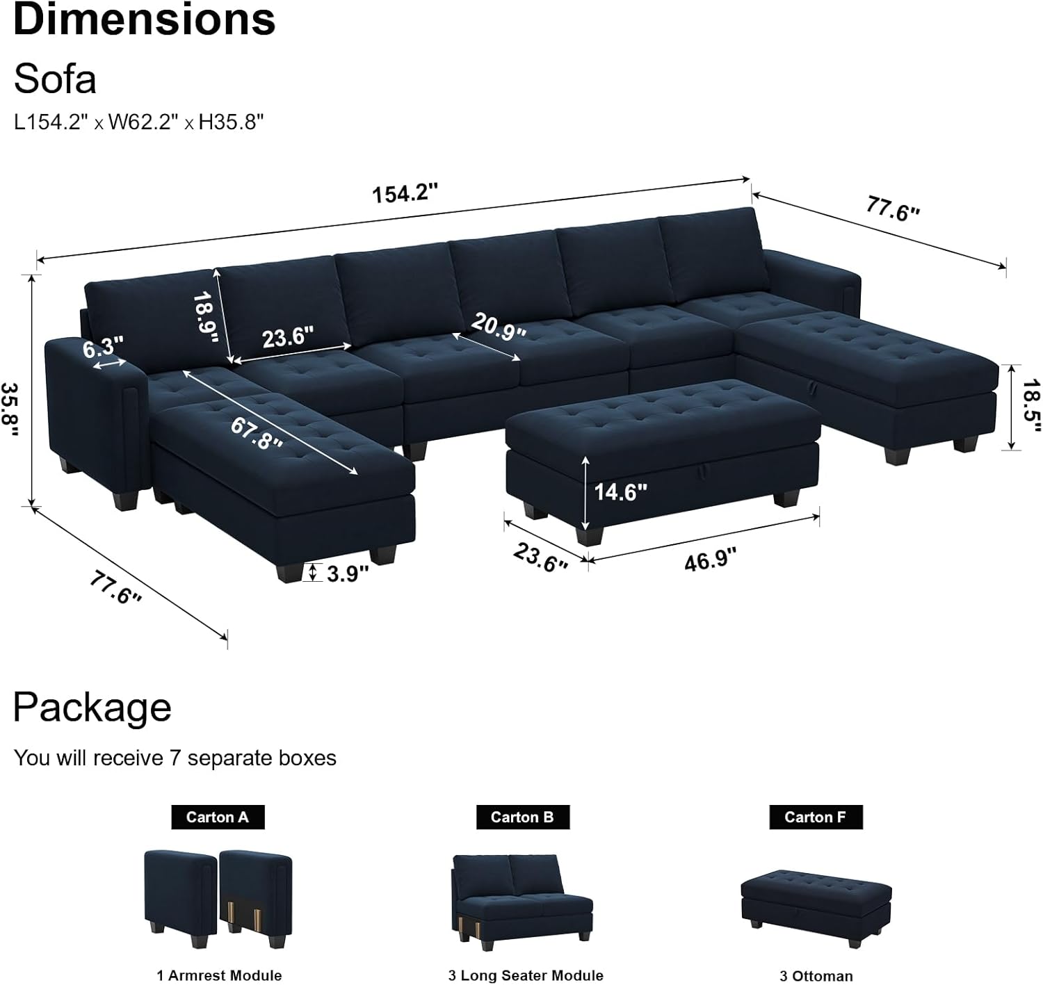Belffin Juego de sofá modular en forma de U de gran tamaño con tumbona ancha reversible de terciopelo con almacenamiento de esquina otomana modular