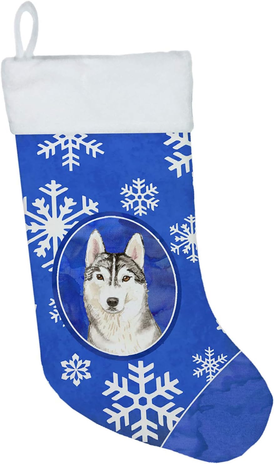 Caroline’s Treasures CK3899CS Siberian Husky Invierno Copos de nieve de Navidad Calcetín de Navidad Chimenea Colgando Medias Navidad Temporada