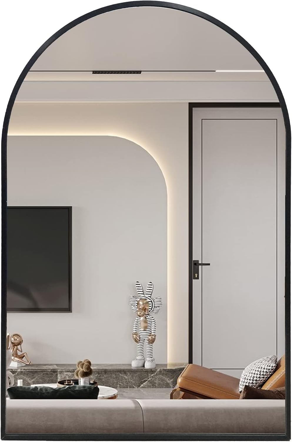 Espejo de pared arqueado de 20 x 30 pulgadas, espejo de baño arqueado negro, espejo arqueado para decoración de tocador con marco de metal, espejo