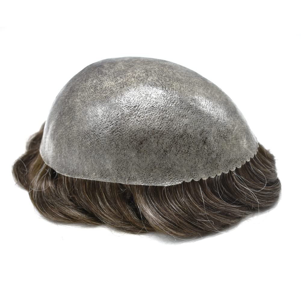 Toupee – Piezas de pelo suave y duraderas para hombres, 100% atadas a mano, sistema de reemplazo de postizo humano real, 8 x 10 pulgadas, piel