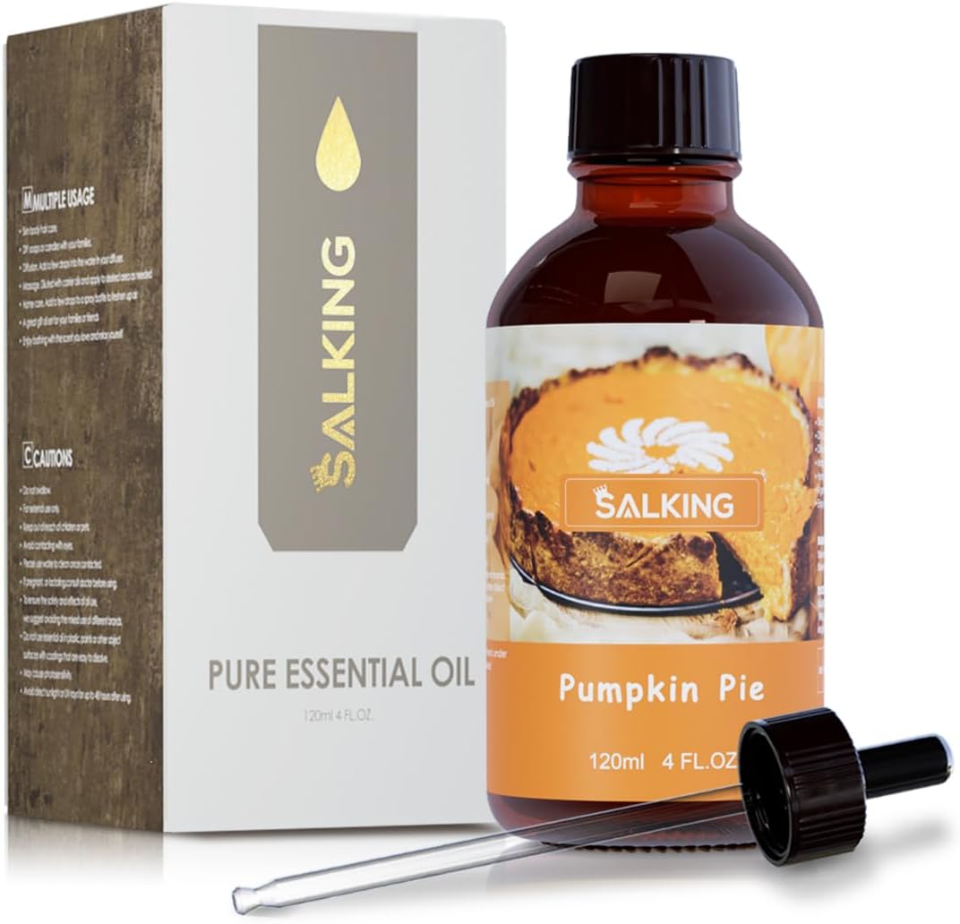 SALKING Aceite aromático de pastel de calabaza, 4.1 fl oz (4 onzas líquidas), aceites esenciales de alta calidad para difusor, aromas de velas para