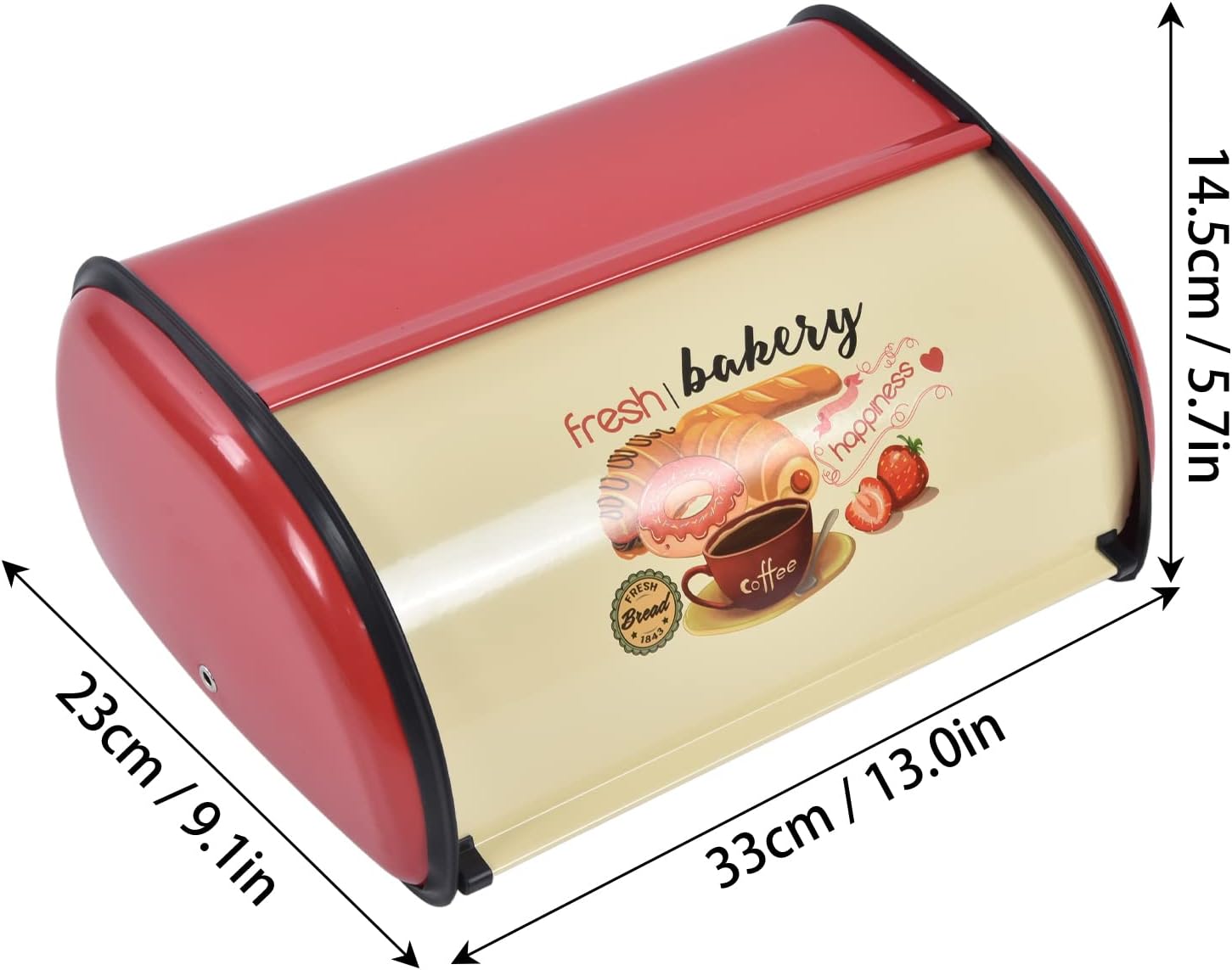 TOPINCN Caja de pan de metal para almacenamiento de cocina, caja de pan, caja de almacenamiento para tambor, contenedor de suministros retro