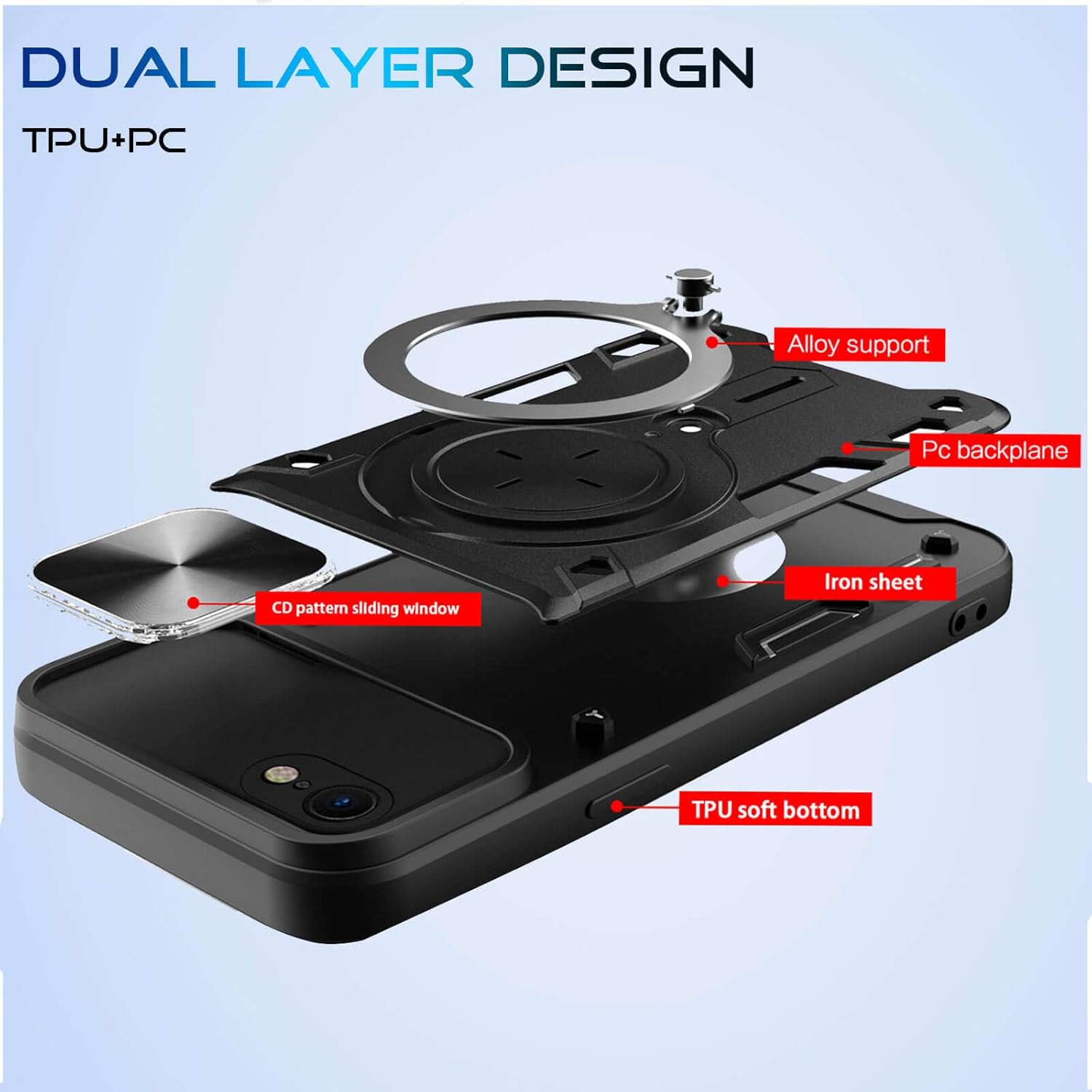 Funda para iPhone SE 2020 2022iPhone 8iPhone 7, soporte de anillo de metal, protector de lente, protección completa, a prueba de golpes, cubierta