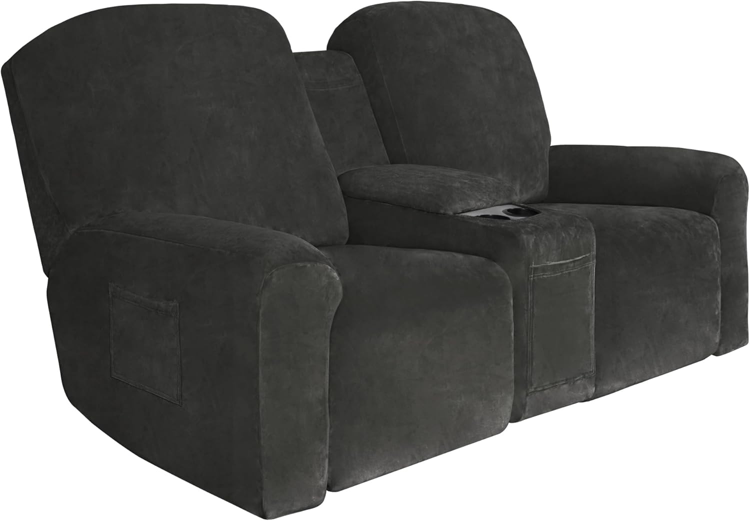 Easy-Going Sofá biplaza reclinable de terciopelo con funda de consola central, fundas elásticas para sofá reclinable de 8 piezas, funda de sofá