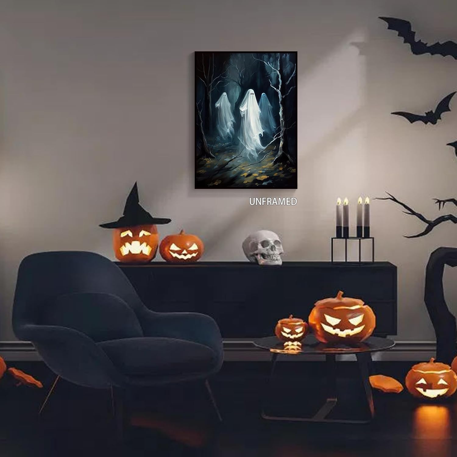 Wodkodnxy Lienzo decorativo para pared de fantasmas de Halloween, póster con estampado de fantasmas espeluznantes del bosque, Academia oscura,