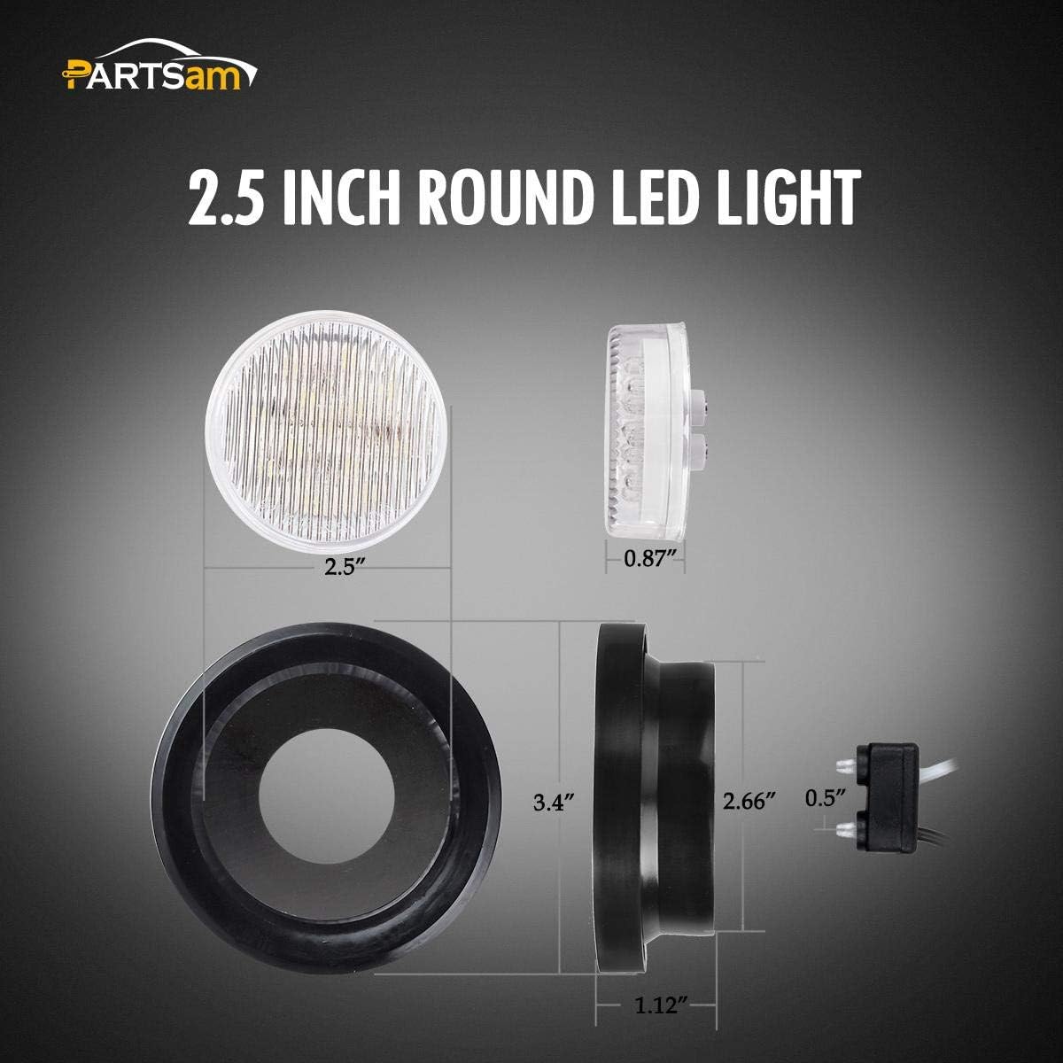 Partsam 2 piezas de 2.5 pulgadas, marcador lateral redondo blanco y luces de liquidación, luces de respaldo inversas, 13 diodos, ojalescoletas,