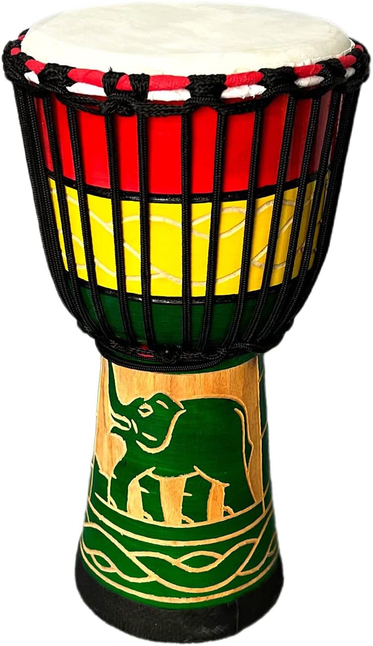 BORIYAM – Tambor Djembe profesionalmente tallado a mano, cabeza de tambor de piel de cabra, pandereta estilo africano occidental, bongo, percusión