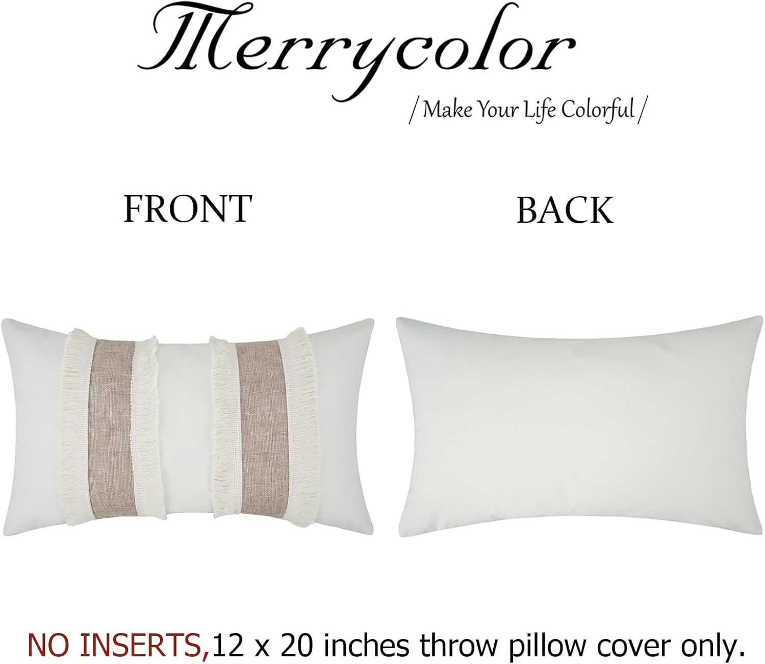 Merrycolor Juego de 2 fundas de almohada lumbar de lino con retazos bohemios de 12 x 20 pulgadas, fundas de almohada de lino de arpillera de granja,