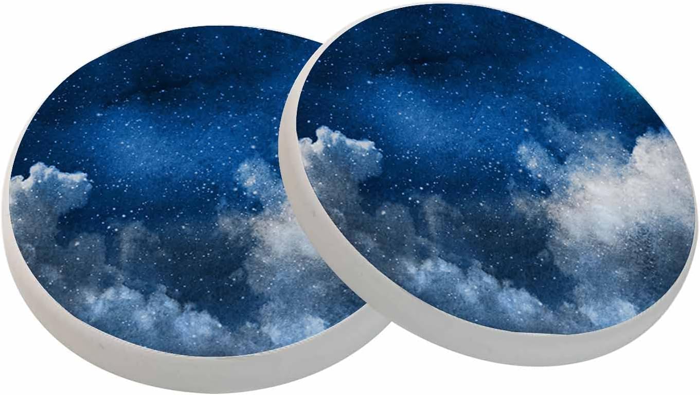 oFloral Juego de 2 posavasos azules estrellados para bebidas absorbentes con estrellas brillantes y naturales, regalos de inauguración de casa,