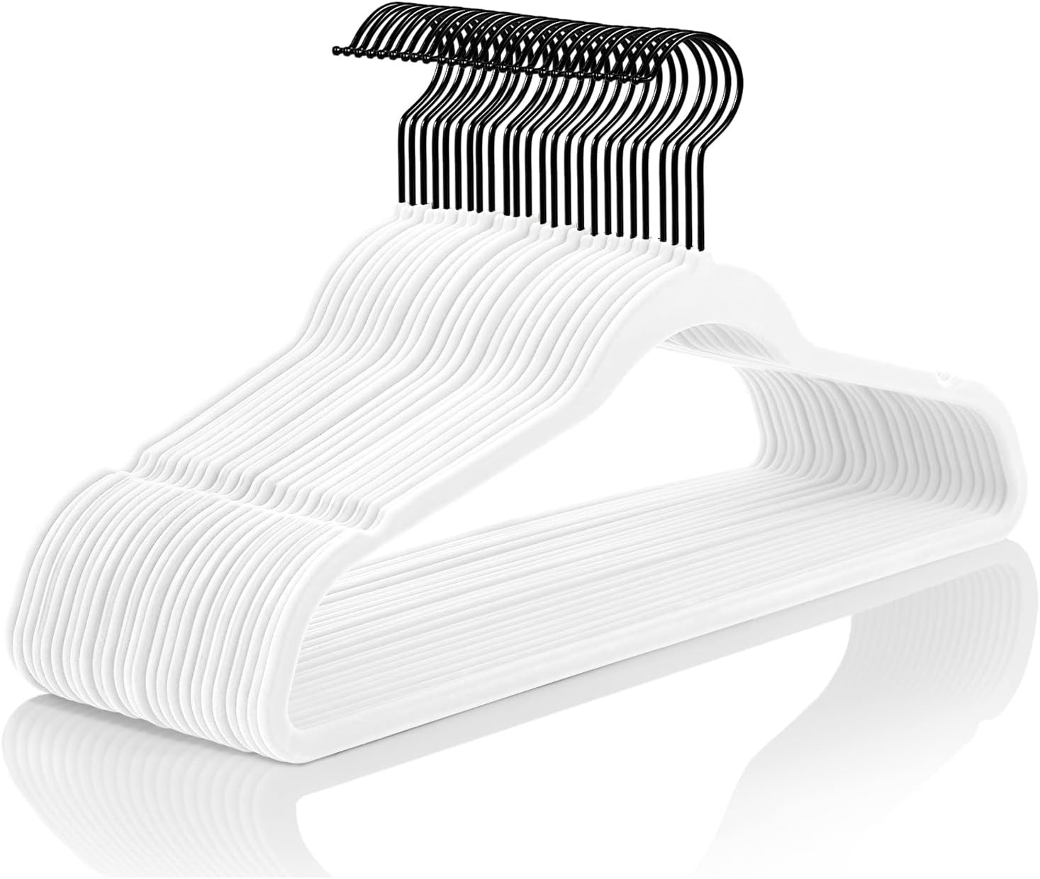 MIZGI – Ganchos de terciopelo, paquete de 60 unidades, ganchos de fieltro antideslizantes de alta resistencia para trajes, color blanco, ganchos con
