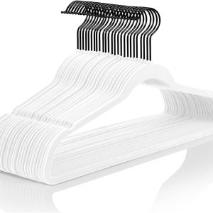 MIZGI – Ganchos de terciopelo, paquete de 60 unidades, ganchos de fieltro antideslizantes de alta resistencia para trajes, color blanco, ganchos con MIZGI – Ganchos de terciopelo, paquete de 60 unidades, ganchos de fieltro antideslizantes de alta resistencia para trajes, color blanco, ganchos con