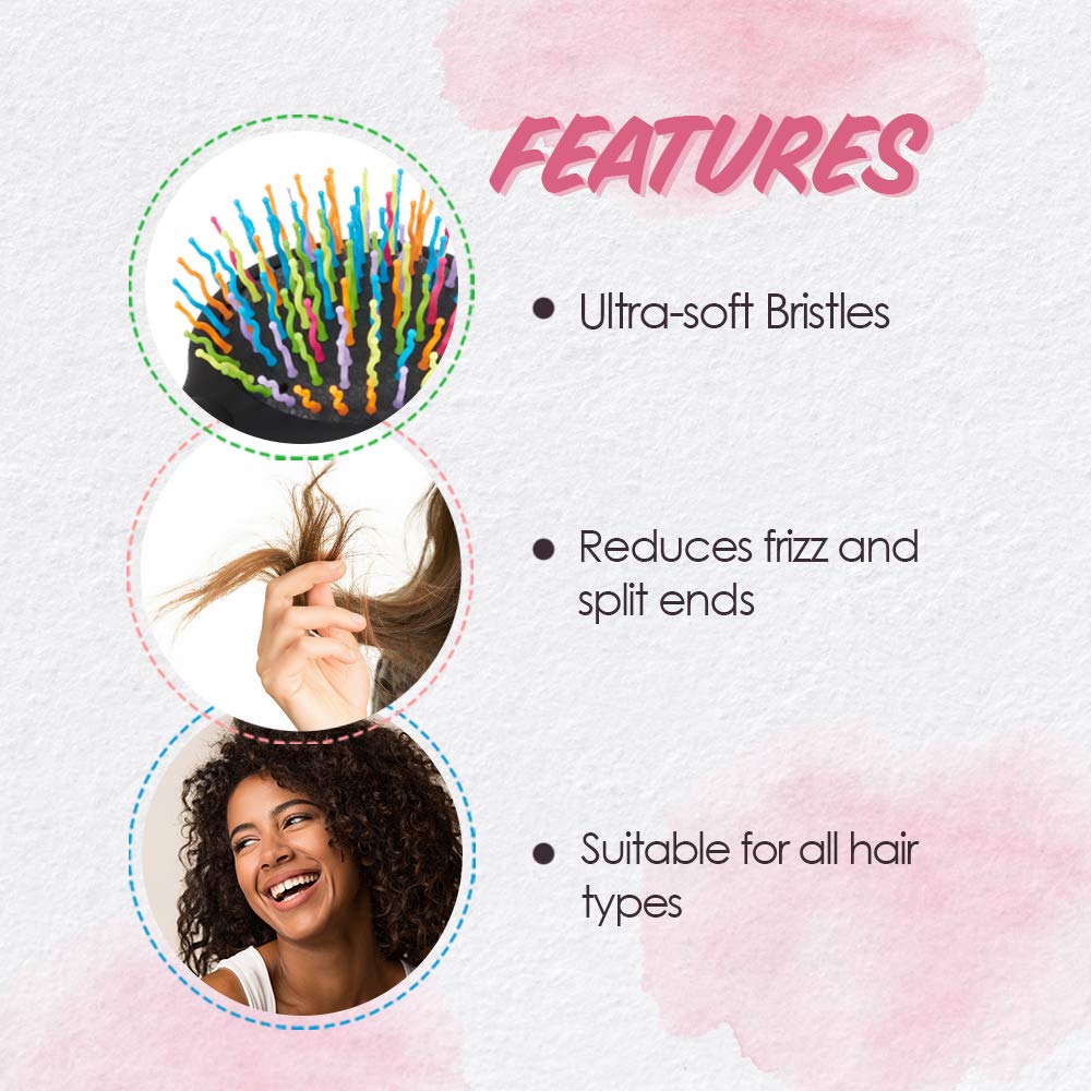 Punky Cepillo para el cabello y desenredante con espejo, aborda golpes, nudos y enredos sin tirones ni enganches dolorosos