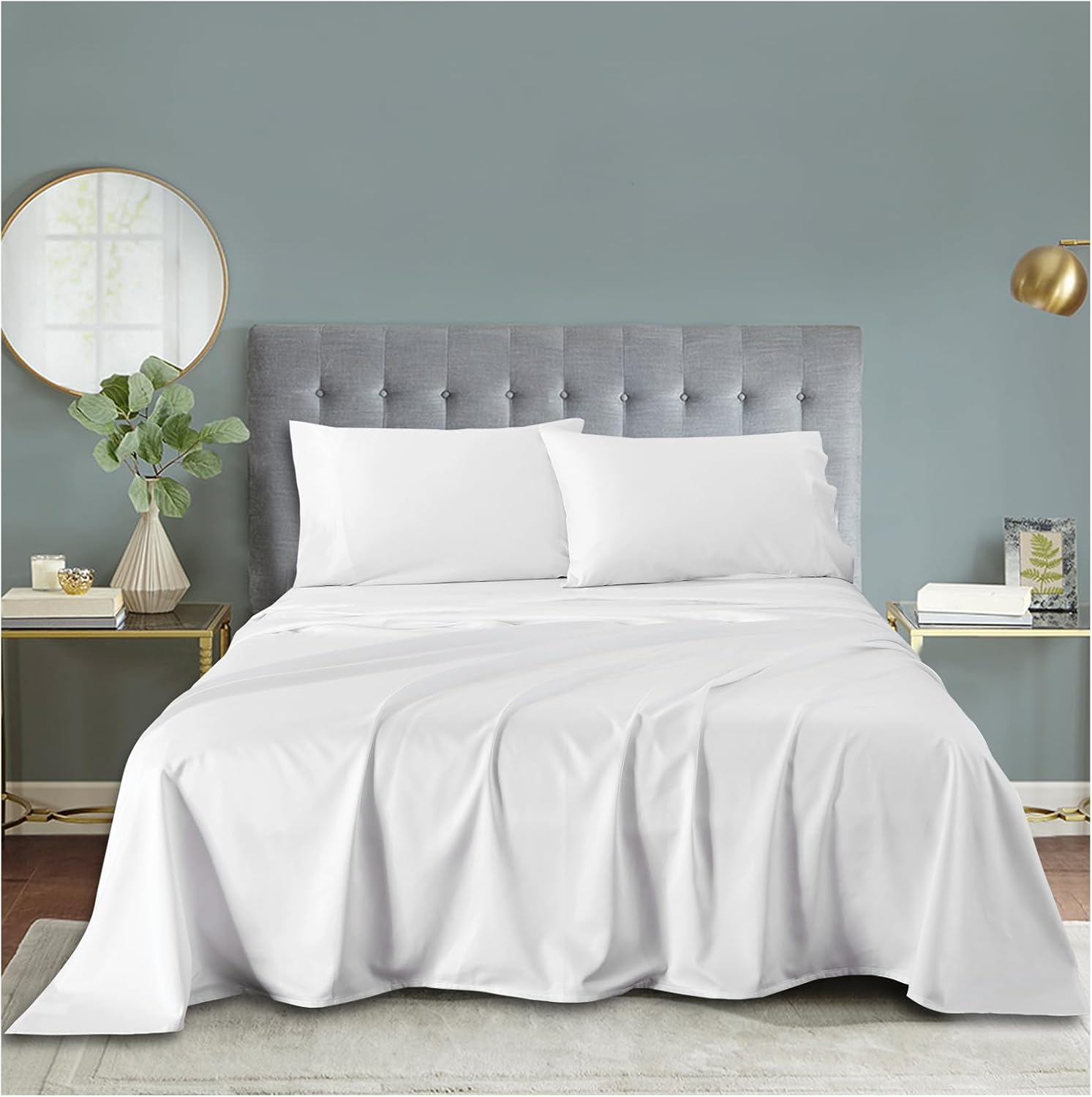 NATUREFIELD 55% Rayon Derived from Bamboo, 45% Cotton Bed Sheet Set – Breathable & Cooling – Deep Pockets – Soft & Wrinkle-Free – Easy Care Hotel