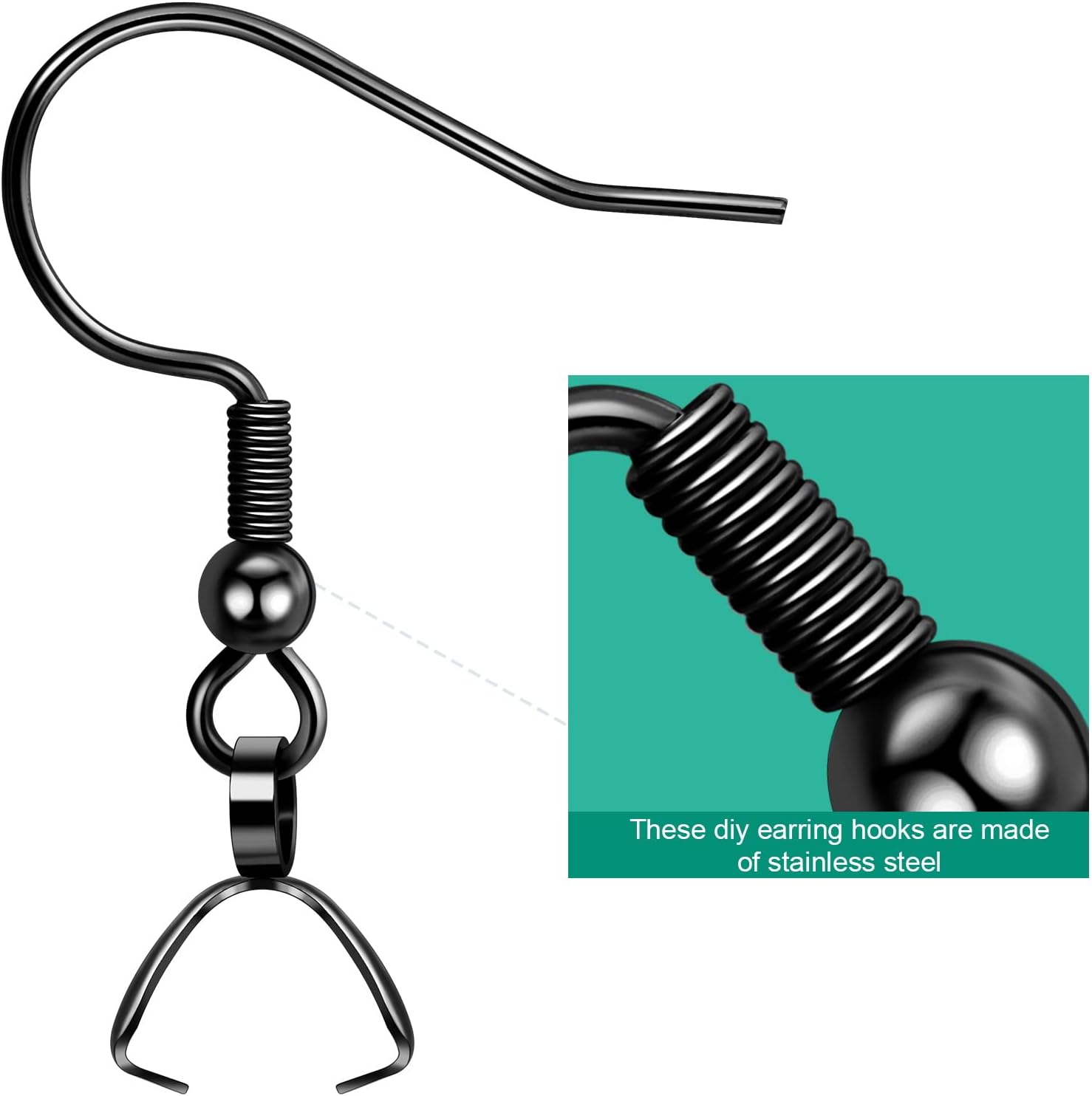 Ganchos para aretes, 50 unidades25 pares, cables de oreja negros de acero inoxidable, ganchos de pez, piezas hipoalergénicas para hacer joyas de