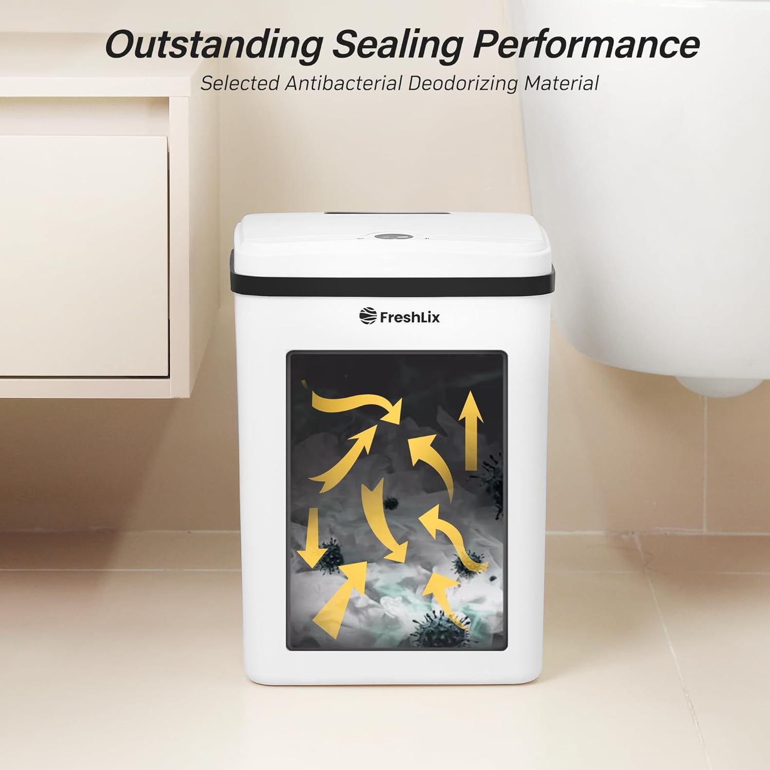 Basurero de baño de 4 galones sin contacto inteligente con sensor de movimiento automático con tapa, impermeable, estrecho, pequeño, para cocina,