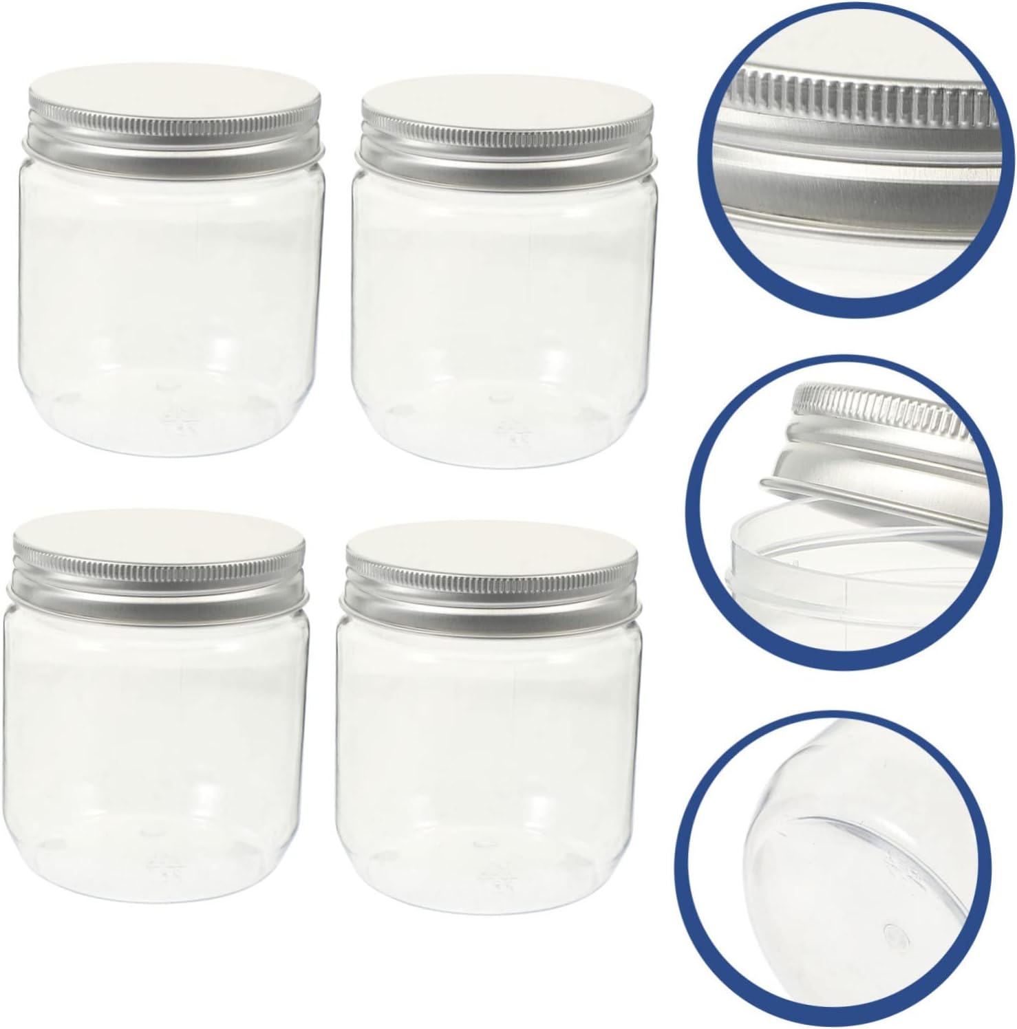 YARNOW Tarro de almacenamiento de cocina de 4 piezas de tarros de plástico con tapas para caramelos, tarros de cristal con tapas, tarros de maní con