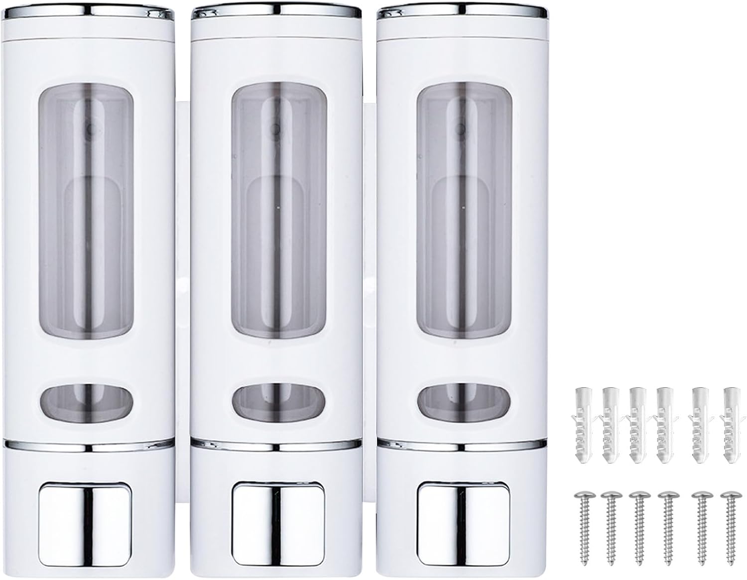 3 dispensadores de jabón de champú para ducha montados en la pared, 13.5 fl oz x 3 dispensadores de champú sin taladro, dispensador de bomba de
