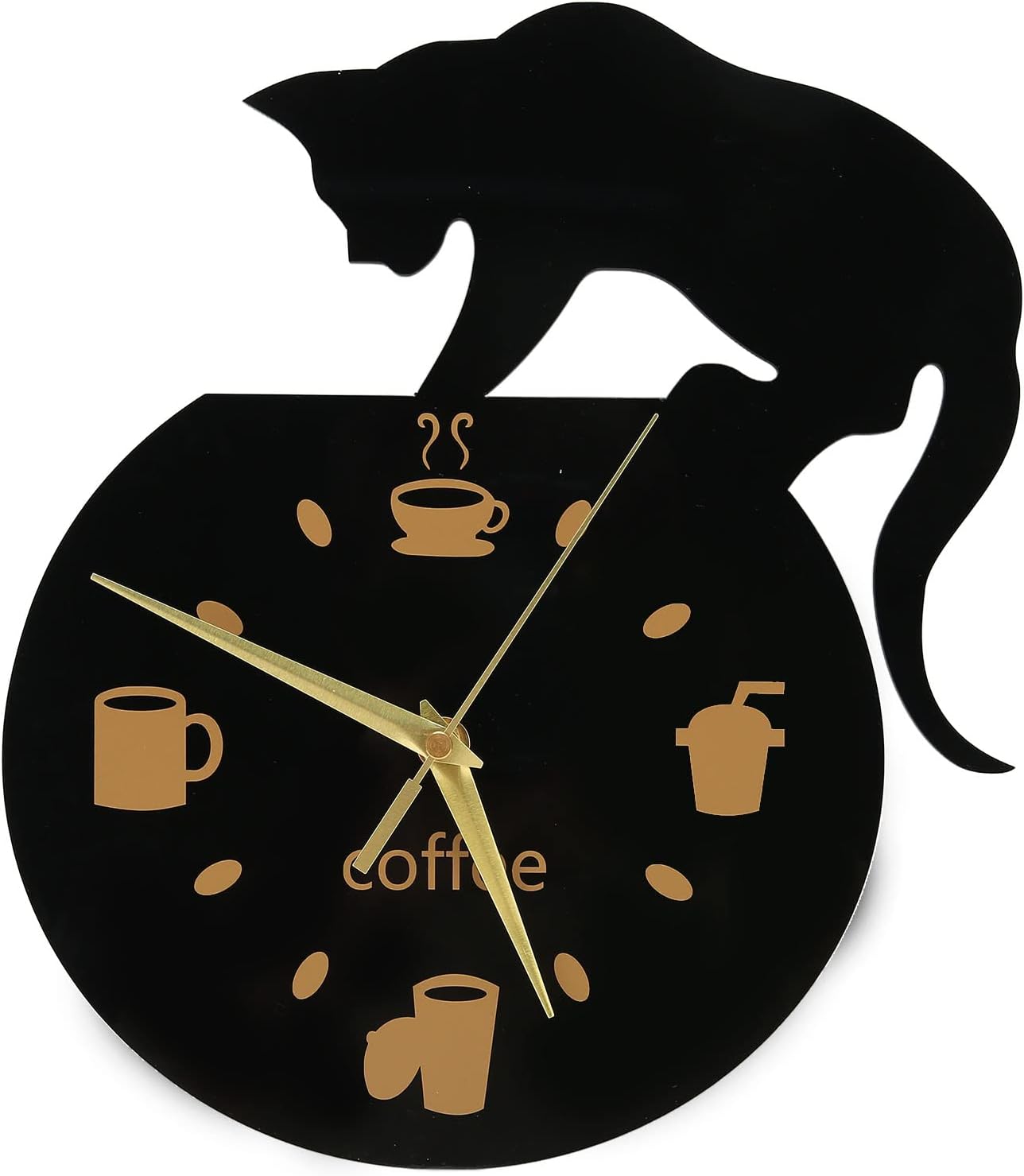 GLOGLOW Reloj de pared de cocina, reloj de pared 3D, movimiento silencioso, café, gato, sin marco, diseño para oficina, dormitorio, dormitorio