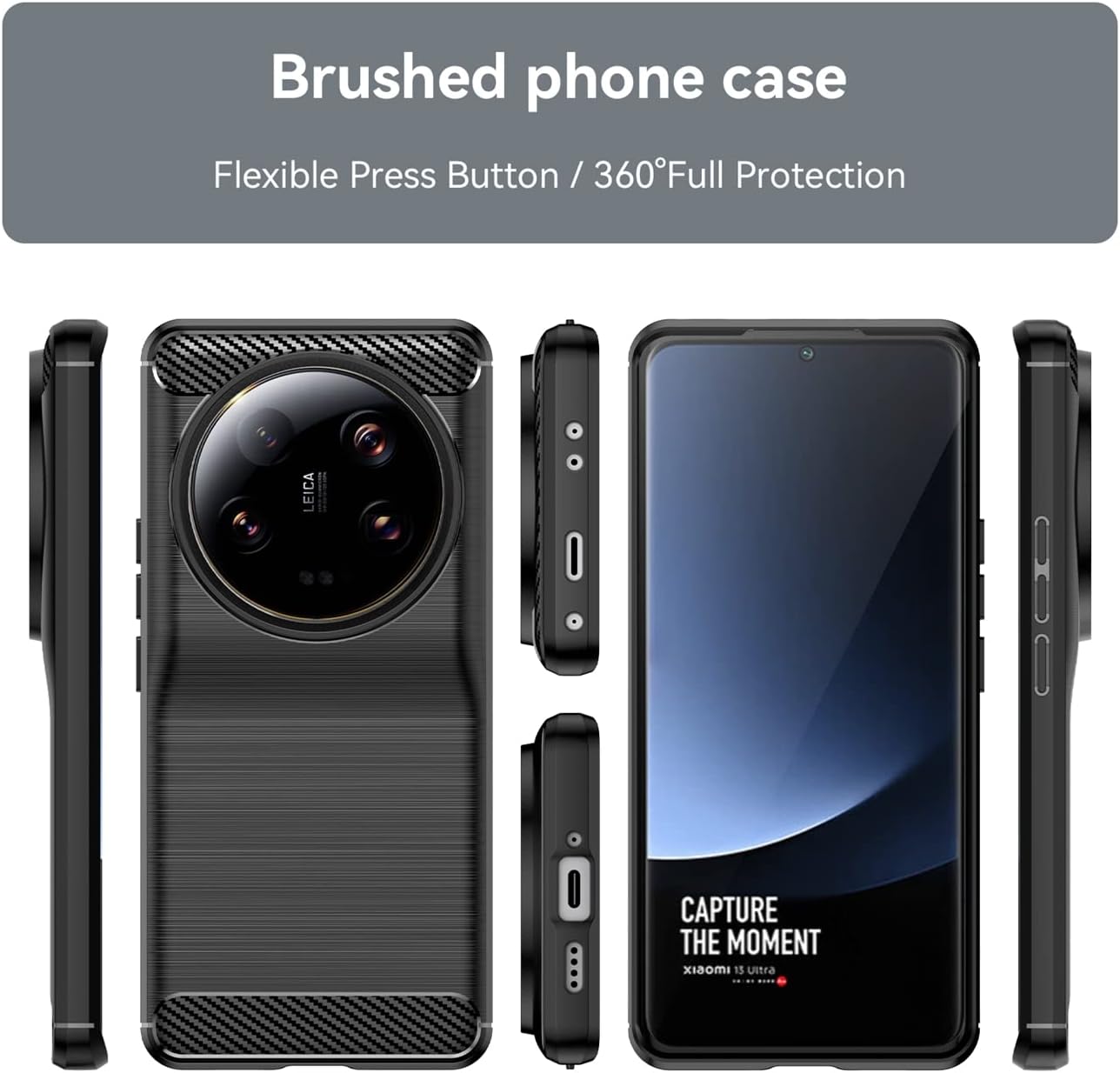 Funda de teléfono para Xiaomi 13 Ultra, mi 13 Ultra Case Fibra de carbono a prueba de golpes Escudo resistente antiarañazos TPU suave contraportada