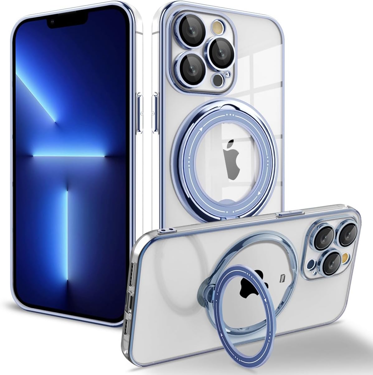 Funda para iPhone 12 Pro compatible con MagSafe soporte de anillo giratorio de 360 con soporte invisible, funda protectora delgada transparente a