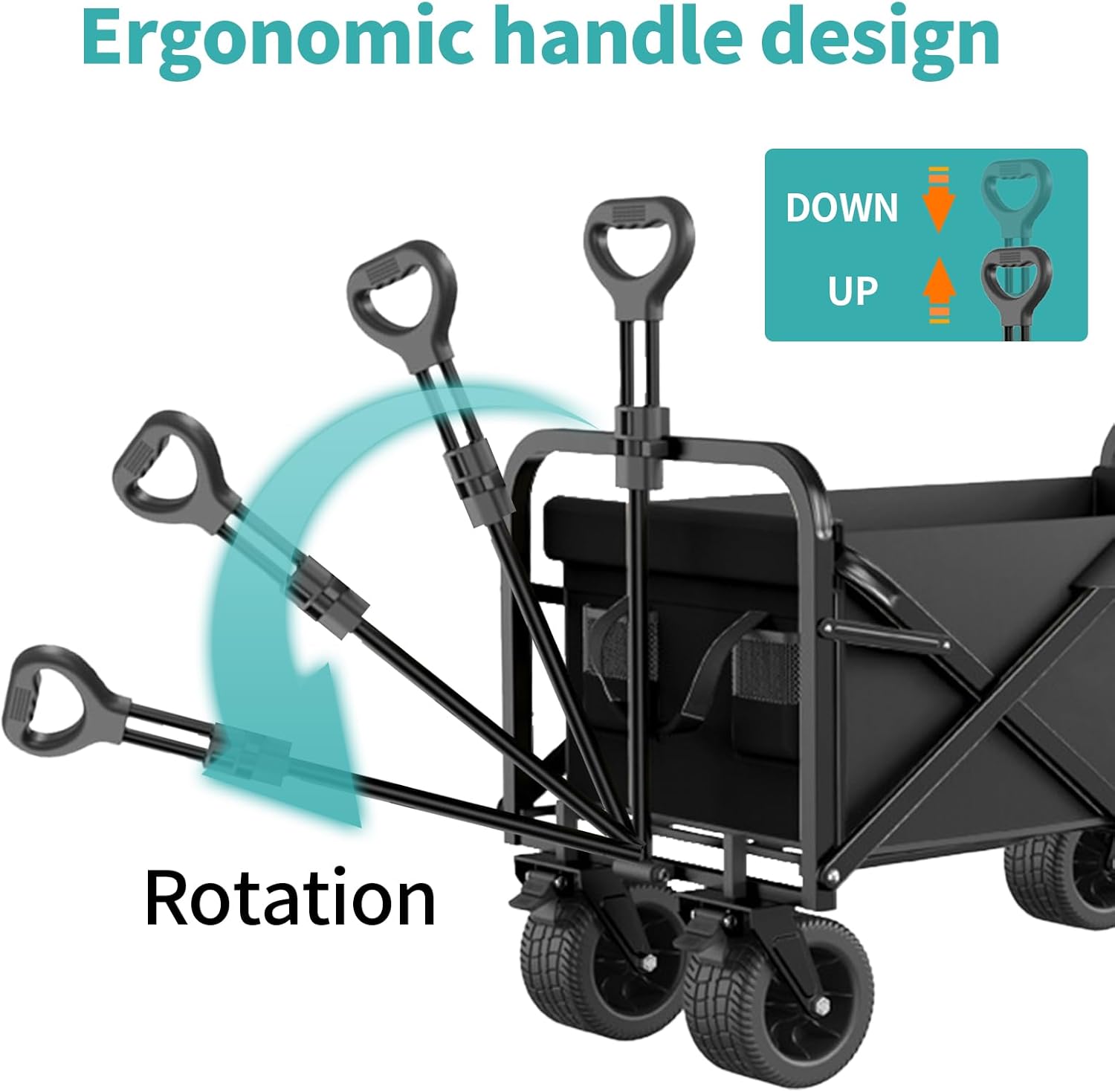 QivvMivo Carro plegable plegable de 330 libras, carrito de playa resistente para arena con ruedas grandes, mango ajustable y soportes para bebidas