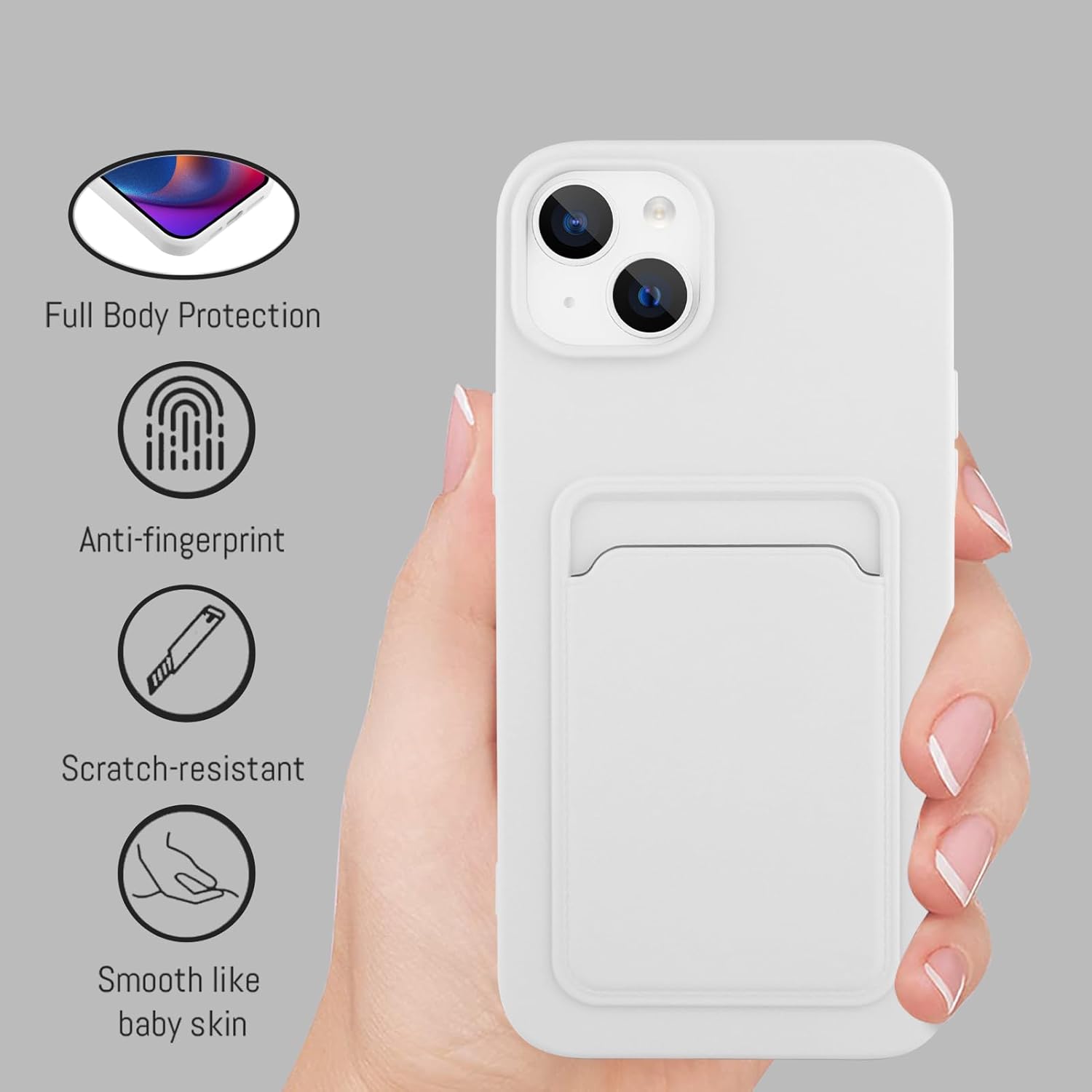 MZELQ Funda de silicona compatible con iPhone 15 Pro Max, funda protectora para cámara con tarjetero + protector de pantalla, funda con ranura para