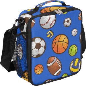 Lonchera de baloncesto y fútbol para niños, bolsa de almuerzo deportiva de béisbol para niñas y niños, lonchera congelable con correa ajustable para Lonchera de baloncesto y fútbol para niños, bolsa de almuerzo deportiva de béisbol para niñas y niños, lonchera congelable con correa ajustable para