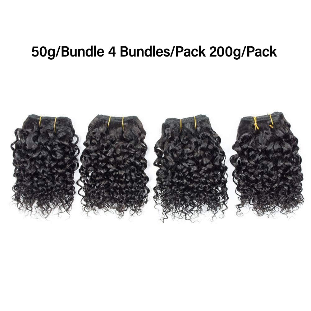 Paquetes de cabello humano rizado ondulado 4 paquetes cortos de 8, 8, 8, 8 pulgadas, paquetes de ondas de agua 10A brasileño 100% sin procesar,