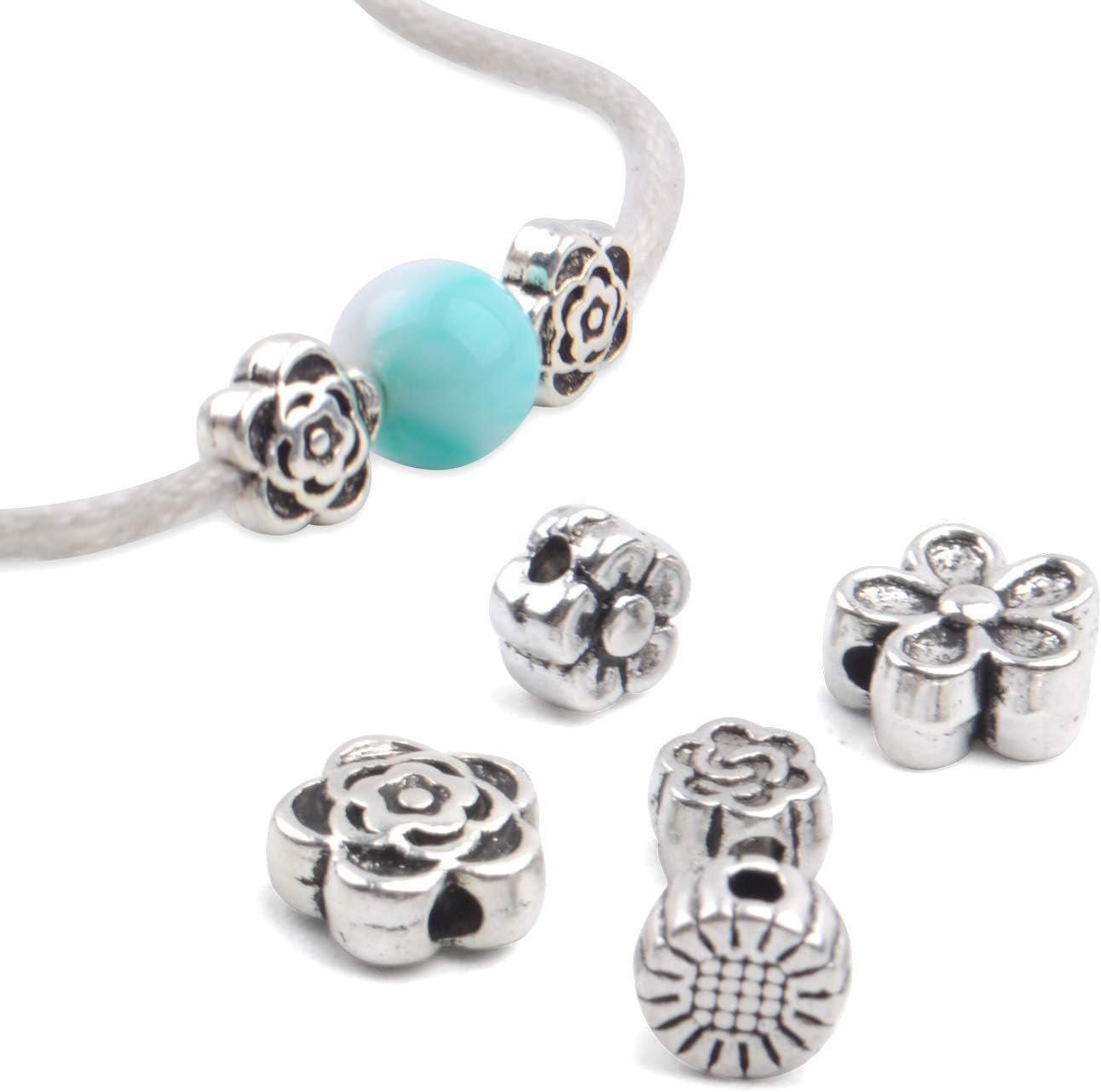Cuentas espaciadoras de aleación, 120 cuentas espaciadoras de plata antigua, cuentas de plata tibetana para hacer joyas, pulseras y collares, 6