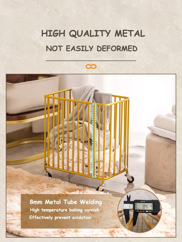 Cesta de lavandería con ruedas, cesta de lavandería rodante, cesta de almacenamiento de metal de 40 litros sobre ruedas, organizador para ropa