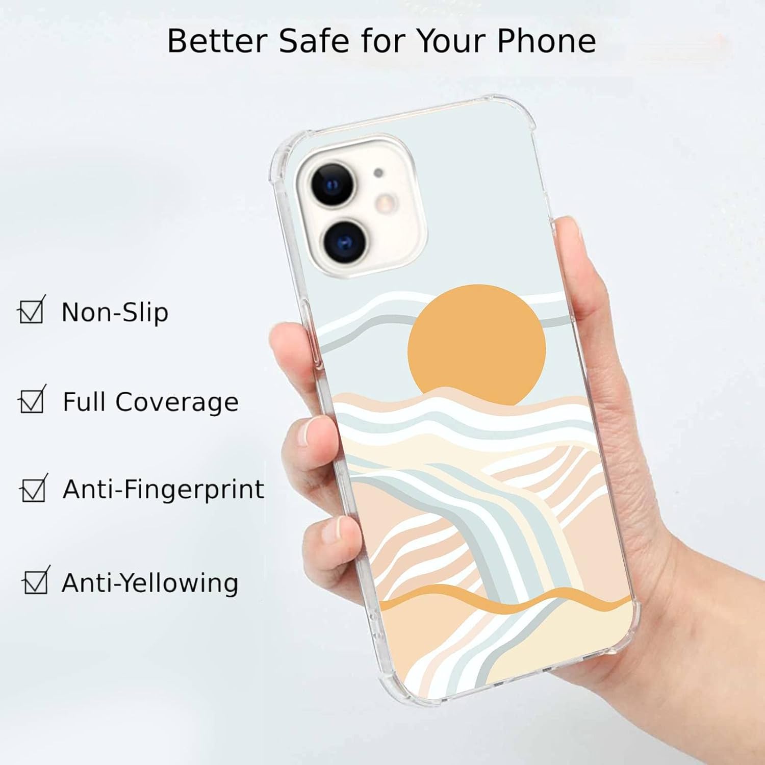 Funda de teléfono retro con diseño de olas de verano de arcoíris compatible con iPhone 12iPhone 12 Pro, funda protectora de poliuretano