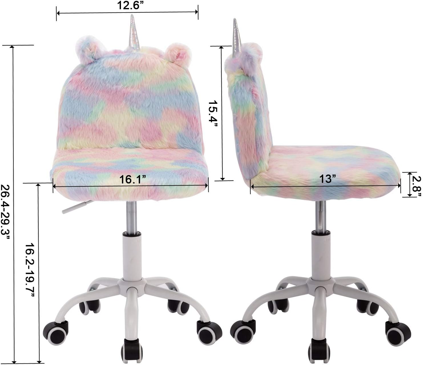 Guyou Silla de escritorio de estudio para niños, asientos de sudor, silla colorida para niños, linda silla giratoria con ruedas para computadora con