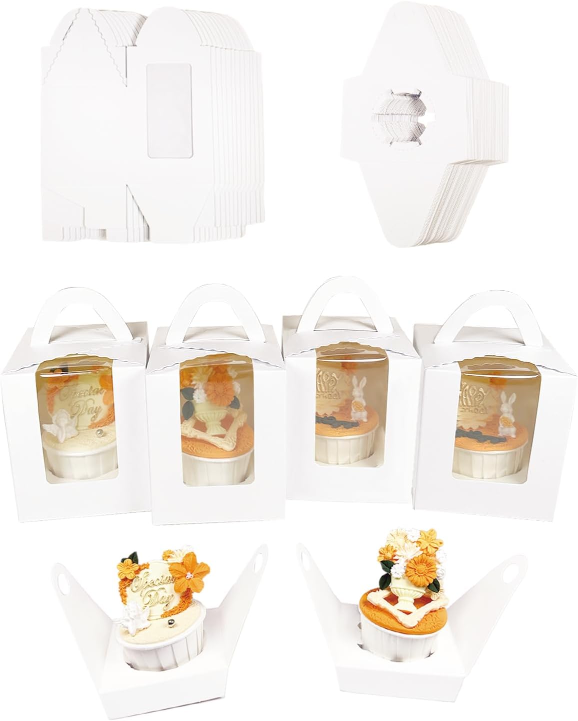 Cajas individuales para cupcakes con ventana, 60 unidades, color blanco, caja de cupcakes individuales de 3.6 x 3.6 x 4.3 pulgadas
