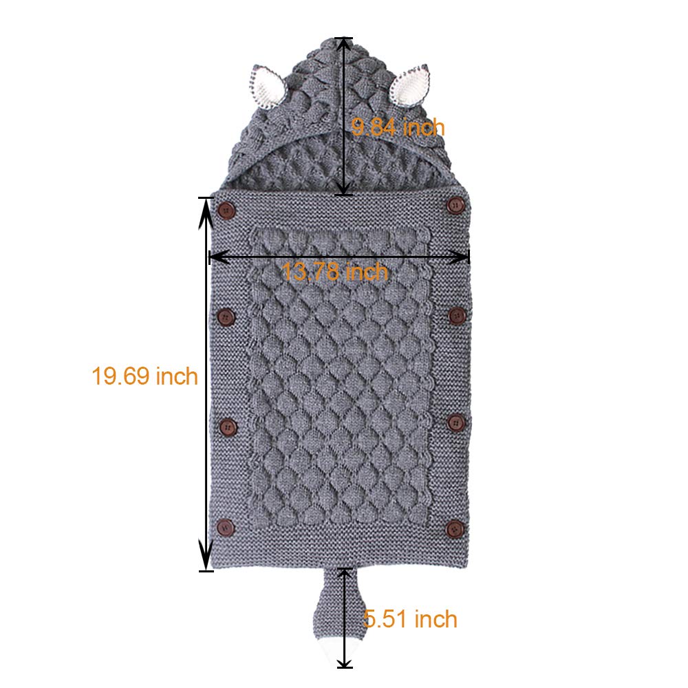 Manta para bebé recién nacido, saco de dormir para bebé, manta de punto de ganchillo suave y cálida para bebés pequeños (gris)