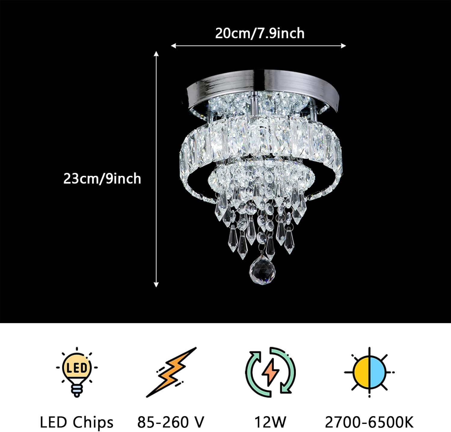 Finktonglan Candelabros pequeños, moderno diseño de gota de lluvia, luz de techo de cristal, mini candelabros de 9 pulgadas x 8 pulgadas para