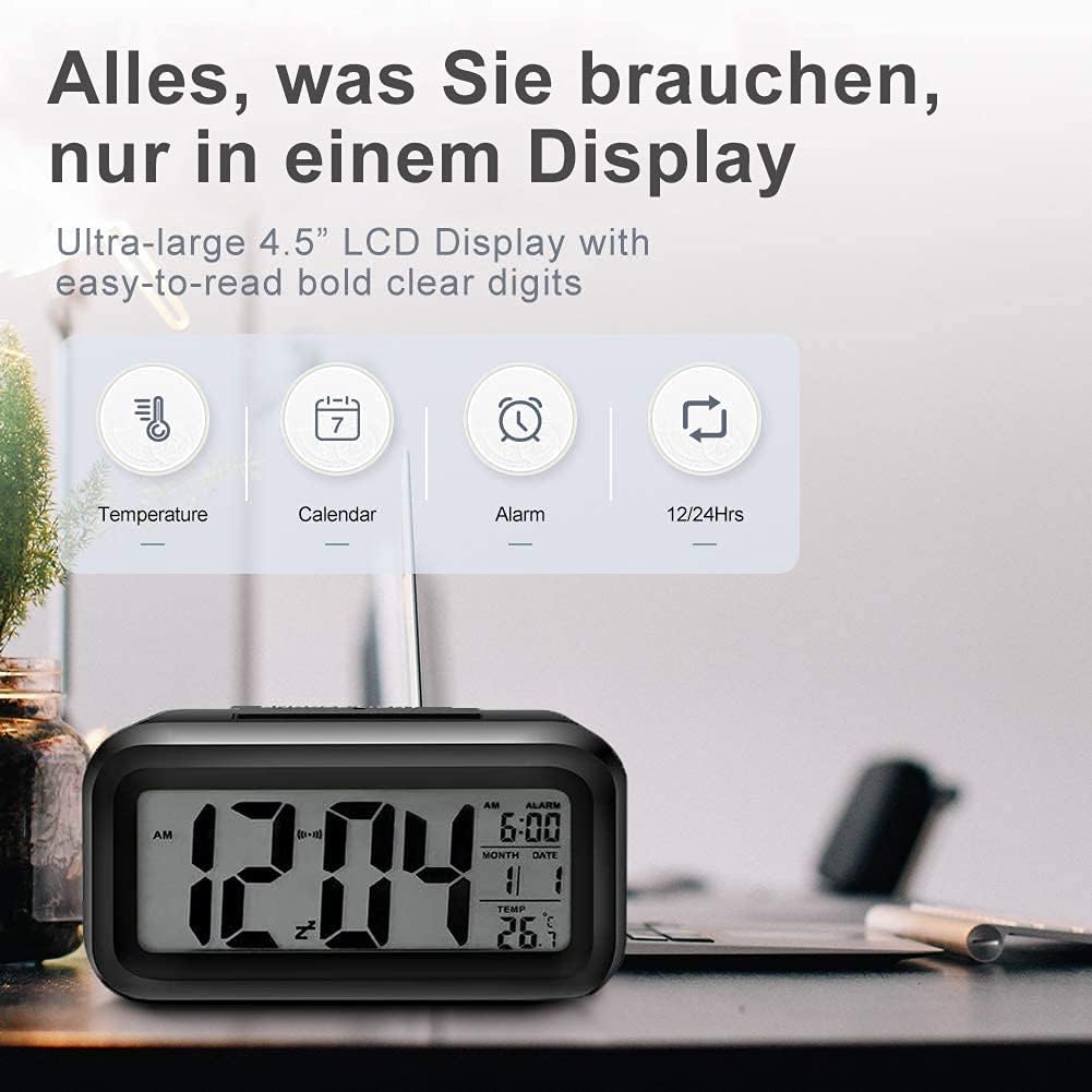 Lesipee Reloj despertador digital para dormitorio, funciona con pilas, reloj de escritorio para regreso a clases, reloj digital con luz nocturna