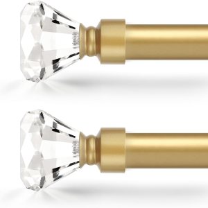 Orger Barras de cortina de diamante para ventanas de 30 a 68 pulgadas, barras de cortina doradas con remates de diamante de cristal, barra de Orger Barras de cortina de diamante para ventanas de 30 a 68 pulgadas, barras de cortina doradas con remates de diamante de cristal, barra de
