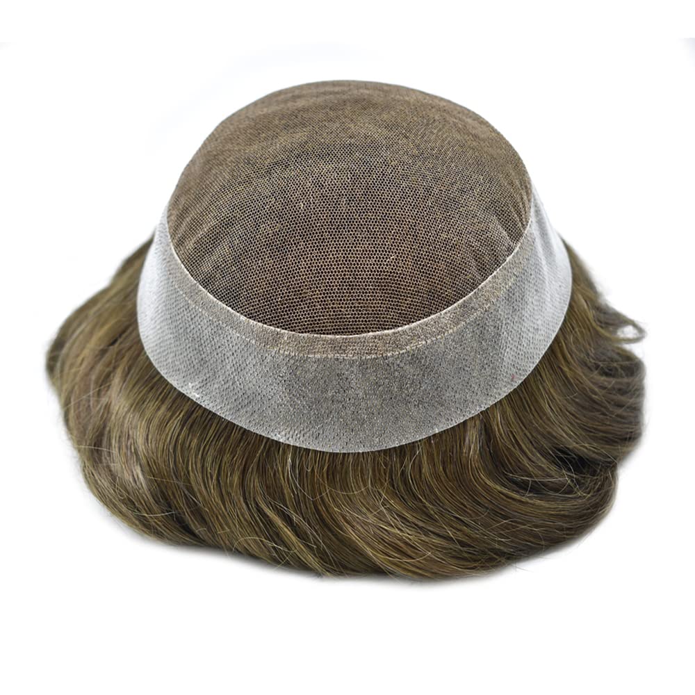 Toupee – Piezas de cabello para hombre, encaje suave, cabello humano real, sistema de unidades de cabello tipo tupé, cabello humano para hombre,