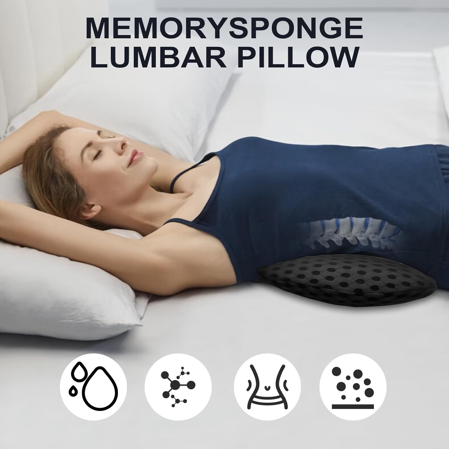sproerden Almohada de apoyo lumbar, ergonómica, almohada de apoyo lumbar de espuma viscoelástica para aliviar el dolor de espalda baja para asientos
