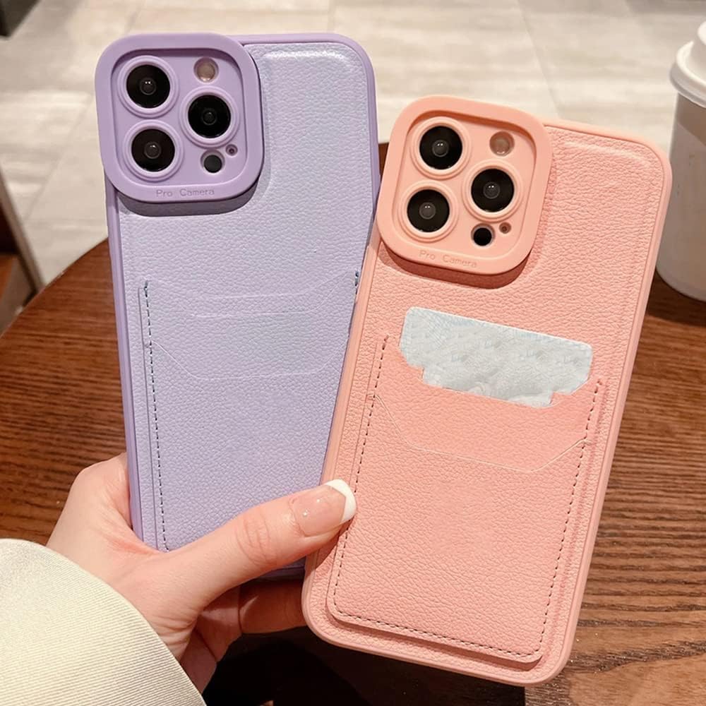Casechics Funda compatible con iPhone, piel sintética, con ranura para tarjeta de crédito, cartera, protección para lente de cámara, a prueba de