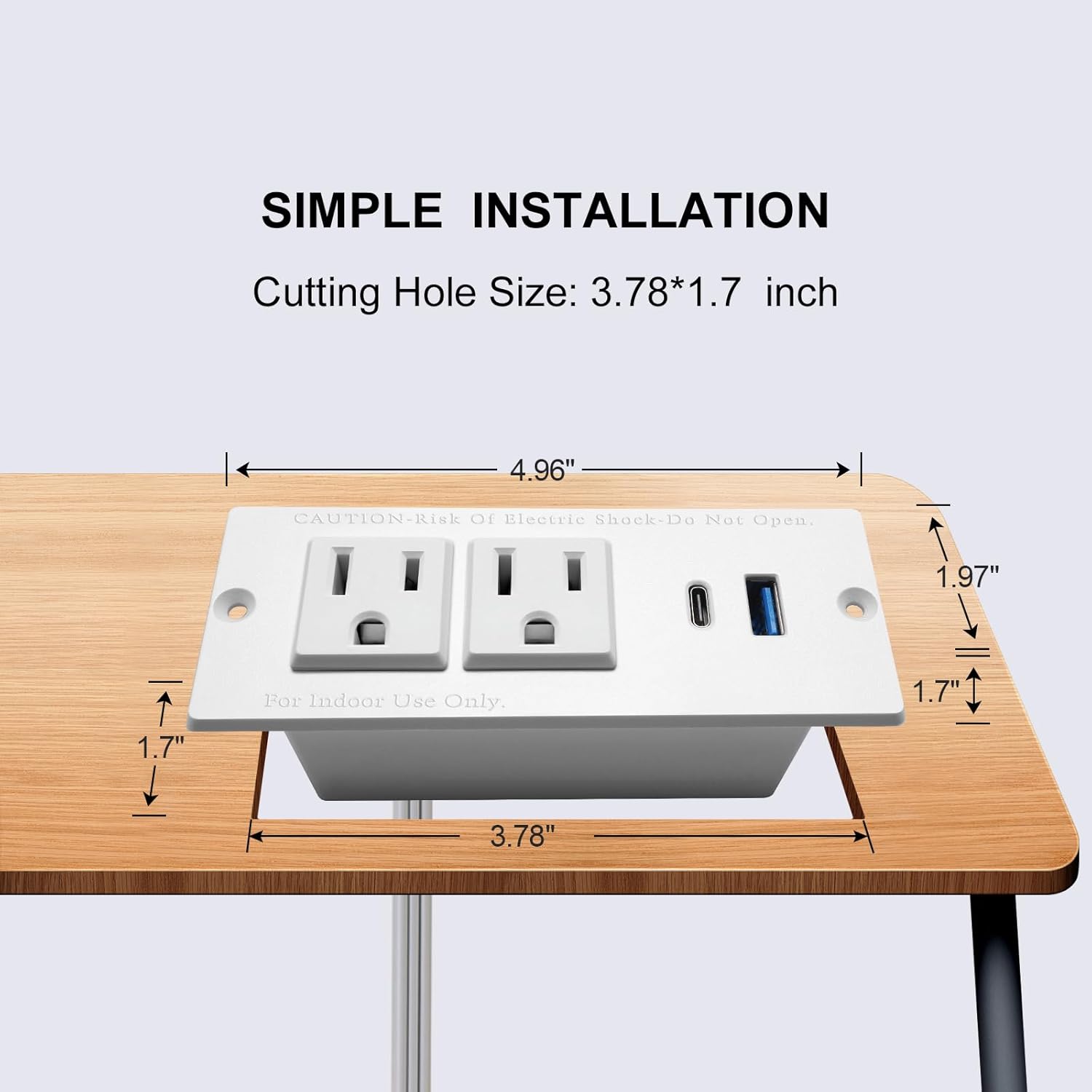 Regleta de alimentación empotrable USB C, estación de alimentación de escritorio de carga rápida, 2 tomacorrientes, 2 tomas de corriente USB (PD20W