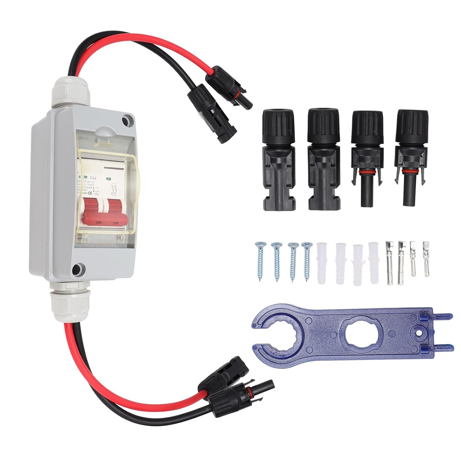 Interruptor de aire de panel solar 2P Interruptor de aire DC 500V 32A Interruptor de desconexión de energía solar con caja de distribución