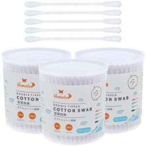 HOMEFOX Hisopos de algodón en espiral  600 unidades de algodón orgánico, doble cara firmemente envuelta, puntas de algodón, palillo de papel, suave, HOMEFOX Hisopos de algodón en espiral  600 unidades de algodón orgánico, doble cara firmemente envuelta, puntas de algodón, palillo de papel, suave,