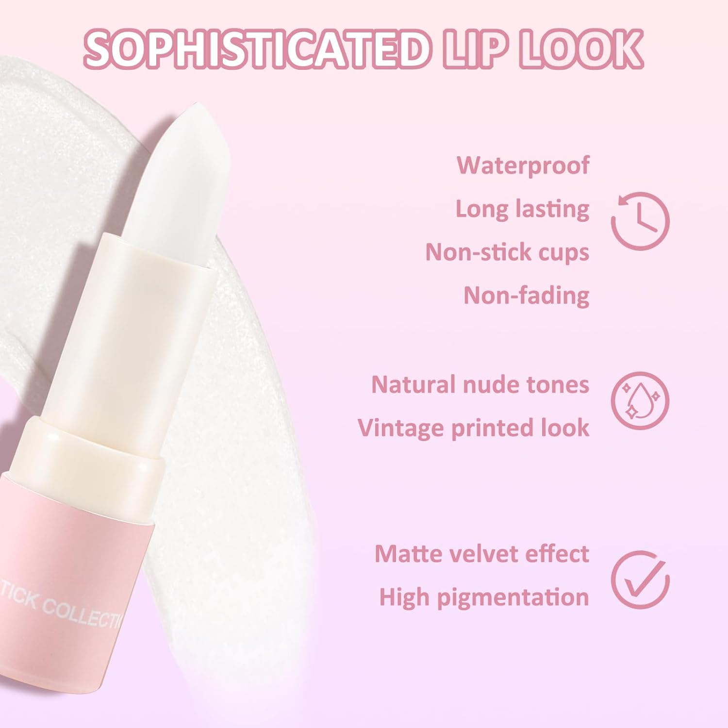 Apooliy Lápiz labial mate color nude, bálsamo labial ligeramente cremoso, brillo labial de terciopelo suave, copa no pegajosa altamente pigmentada,