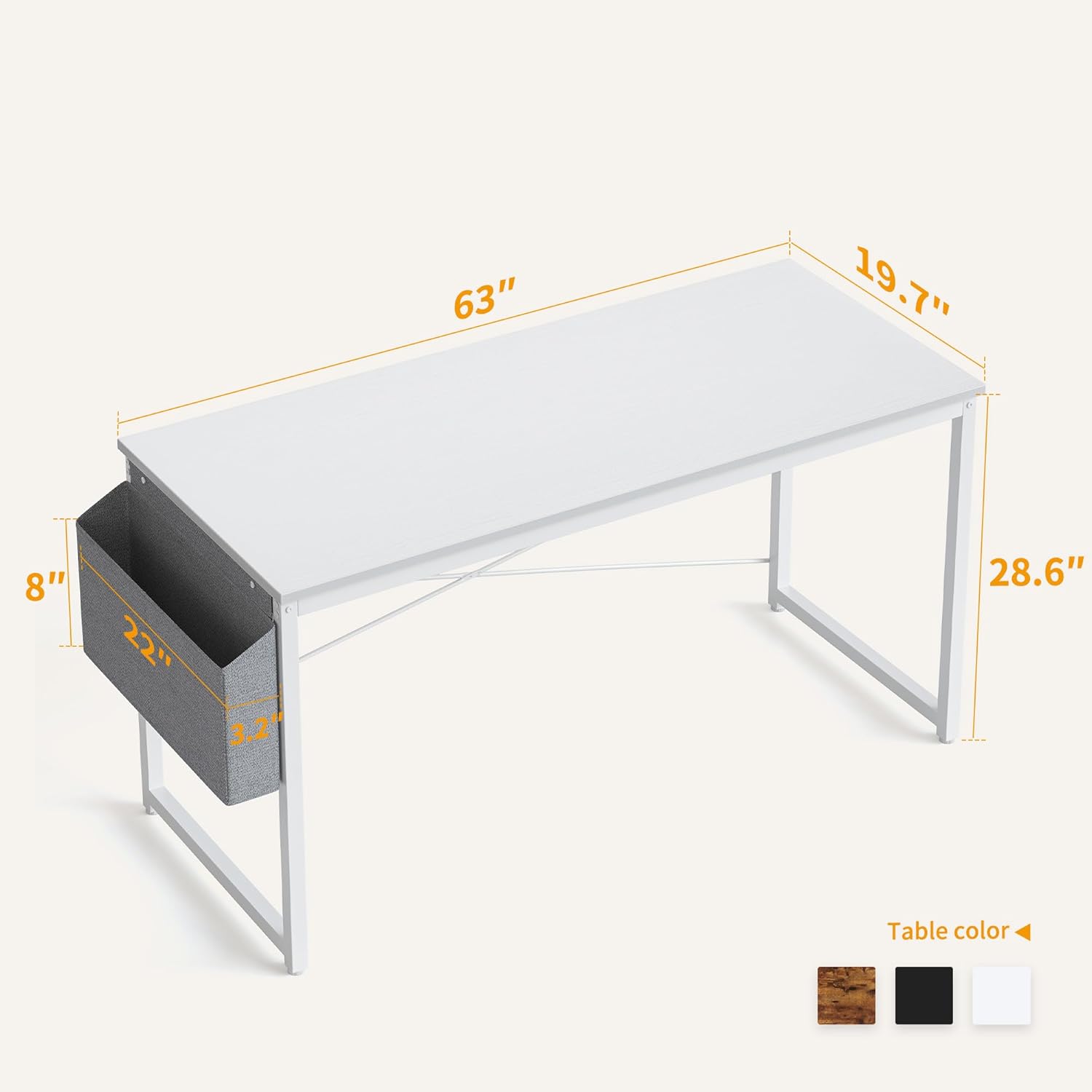 Cubiker Escritorio para computadora, escritorio moderno de estilo simple de 63 pulgadas para oficina en casa, escritorio resistente con bolsa de